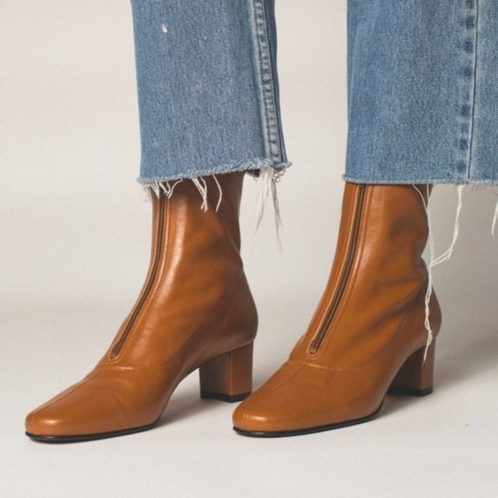 NEW Brown Leather Zip Heel Ankle Boots